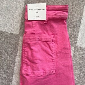 NEW WITH TAGS Zara high rise wide leg pink jeans size 0